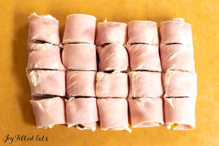 each roll cut into 4 pieces