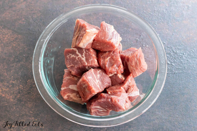 beef cubes in bowl