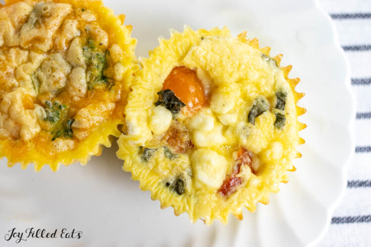 two cottage cheese egg bites close up on small plate