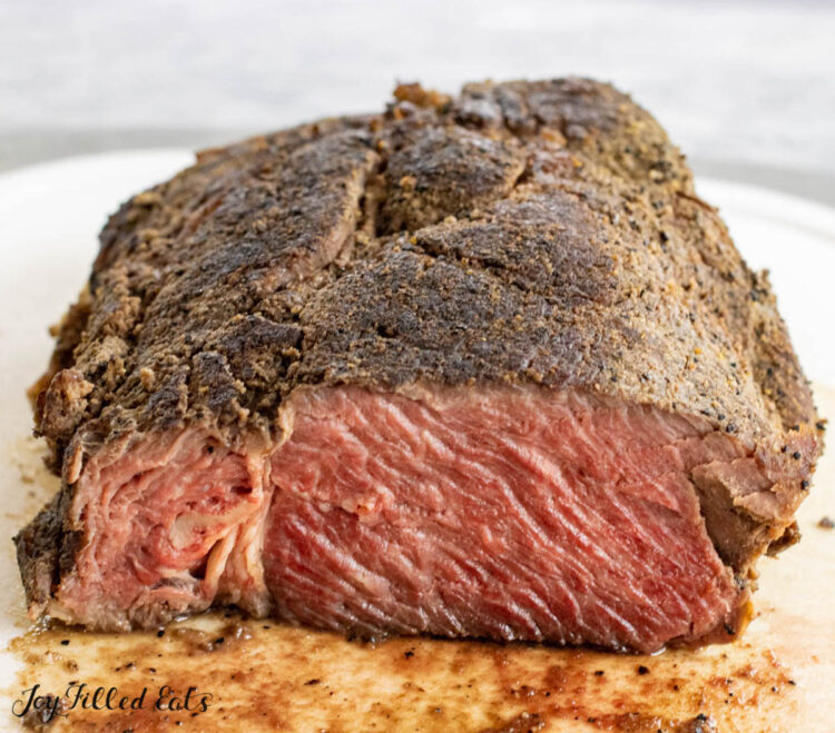sous vide beef chuck roast close up on cutting board