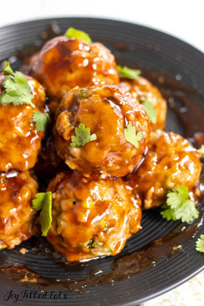 thai pork meatballs on serving platter